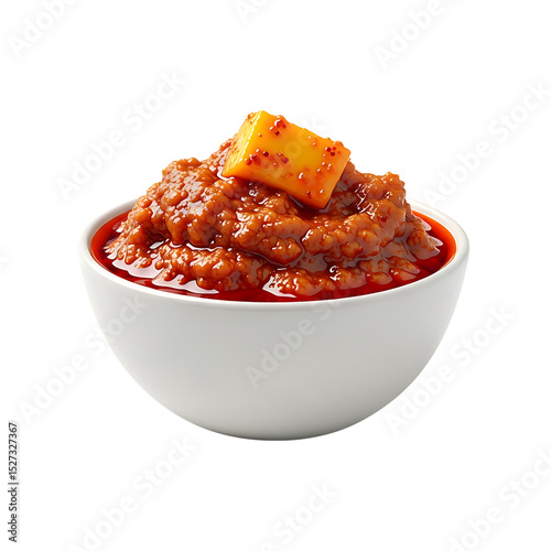Authentic indian mango pickle achaar recipe traditional spicy mango pickle in white bowl isolated on transparent background