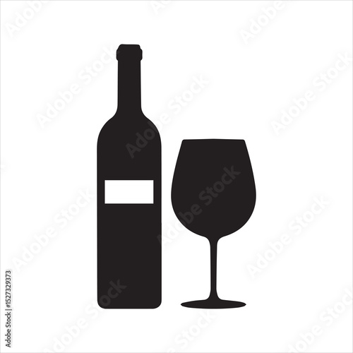 Wine Bottle and Glass Silhouette Icon – Elegant Beverage Vector Illustration