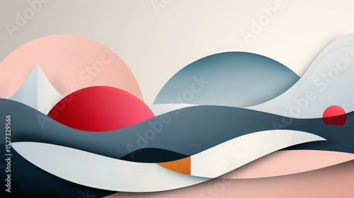 Abstract Composition of Geometric Shapes and Wavy Layers