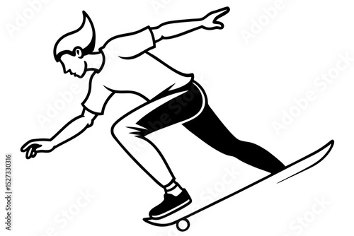 Dynamic Skateboarder in Motion Black and White Illustration