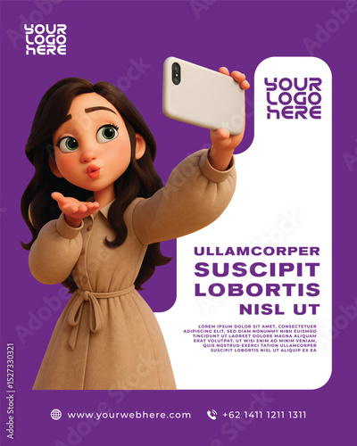 TEMPLATE SOCMED 3D BEAUTIFUL CHARACTER SELFIE