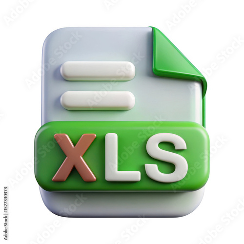 3d realistic xls file icon isolated on transparent background