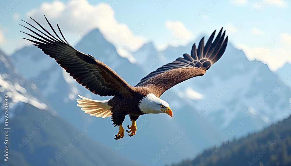Eagle soaring above mountain landscape Eagle soaring above mountain landscape