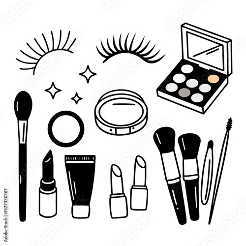 Hand drawn makeup collection black and white