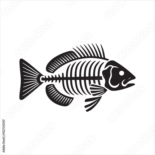 Fish Bone Skeleton Silhouette Icon – Minimal Seafood Waste Vector Illustration