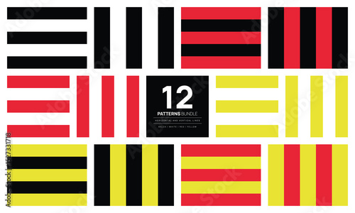 12 Bundle Pattern Black White Red Yellow Horizontal and Vertical Stripes 