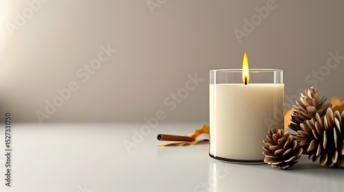 Candle in Glass Container with Pinecones and Cinnamon