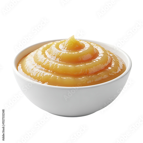 Applesauce in white bowl close up delicious homemade healthy snack dessert food photography isolated background on transparent background