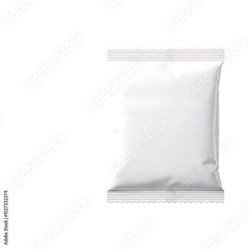 White blank foil package mockup for food product branding and packaging design presentation template on transparent background