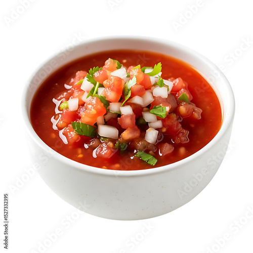 Fresh tomato salsa recipe homemade in white bowl delicious healthy food appetizer dip snack mexican cuisine 100 on transparent background