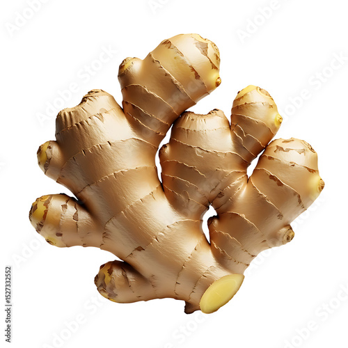 Fresh ginger root rhizome close up isolated on black background for healthy lifestyle and cooking use on transparent background
