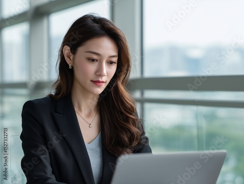 Young professional woman focused on laptop