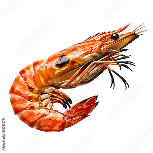 Isolated cooked shrimp seafood delicious gourmet fresh prawn grilled tiger shrimp on black background food photo on transparent background
