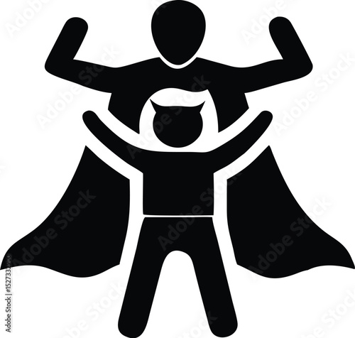 Superhero Dad and Child Silhouette – Father's Day Vector Icon


