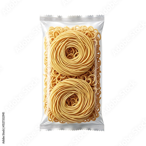 Buy dried noodle nest pasta online fresh italian pasta product in clear plastic packaging for sale on transparent background