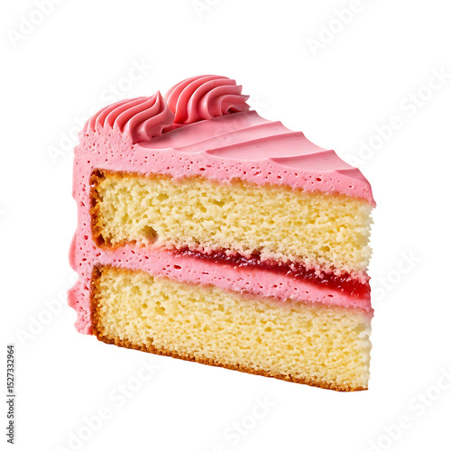 Delicious pink frosted cake slice dessert bakery sweet treat vanilla cake strawberry filling isolated on transparent background