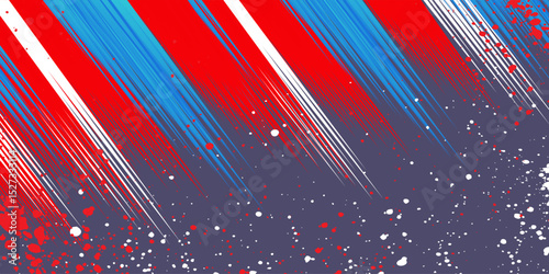 Abstract blue banner vector design, dynamic sporty horizontal background template with blue and red shapes.