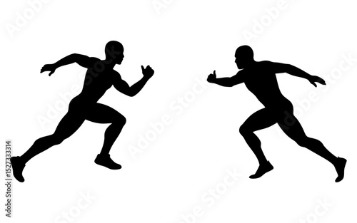 Two athletes running full black silhouette vector illustration design