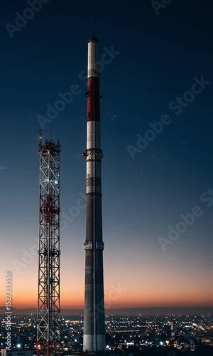 Realistic Night Cityscape with Tall Towers