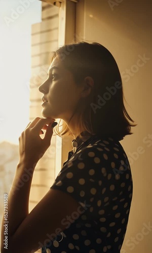 Realistic Portrait Young Woman Contemplative Pose
