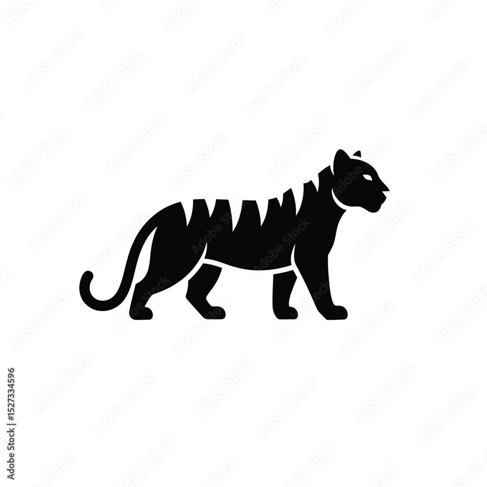 Obraz premium Black silhouette of a tiger walking side profile