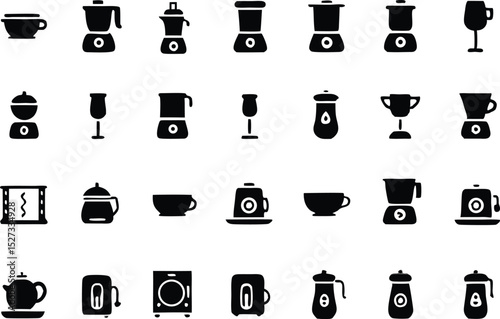 Kitchen Appliances Assortment with Transparent Background, Utensils, Tea, Coffee