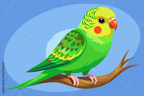 Adorable Green Budgie Parrot Perched on a Branch