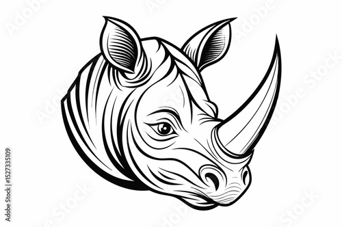 Detailed Line Art Drawing of a Rhinoceros Head