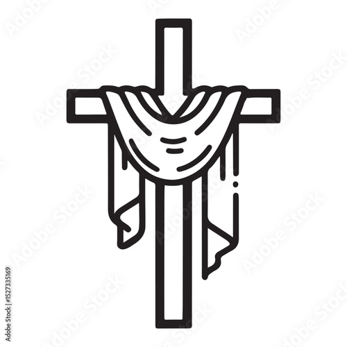 Line art of cloth hung on the cross vector