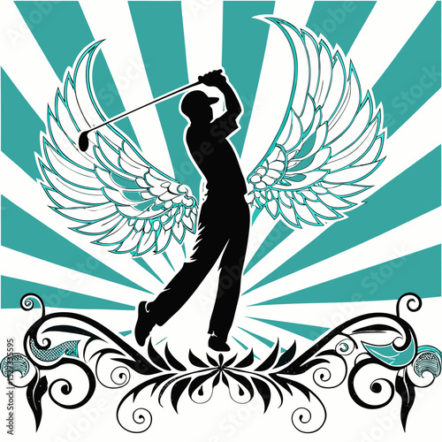 Silhouette of a Golfer with Wings Artistic Design