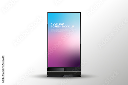 A vertical LED screen mock-up features a soft gradient background transitioning from blue to pink and deep violet tones. A Technology LED screen vector design