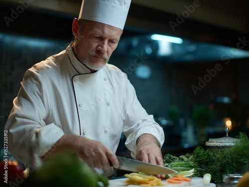 A chef chopping vegetables in a kitchen