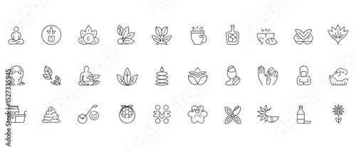 Mind & Body Wellness Icons – Self-Care & Clarity in Thin Line Style


