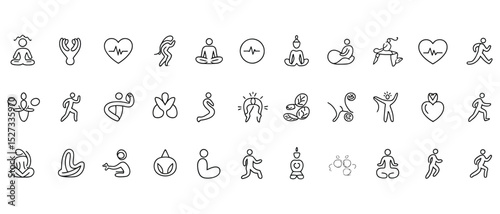 Mind & Body Wellness Icons – Self-Care & Clarity in Thin Line Style

