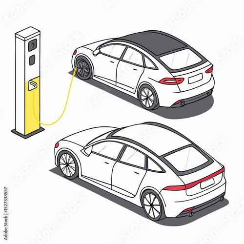Futuristic EV Docking Station with Yellow Interface – White Background, Adobe Illustrator Artwork