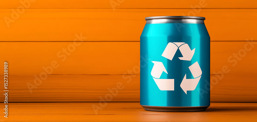 Recyclable Aluminum Can Placed on a Wooden Surface With an Orange Background During Daylight