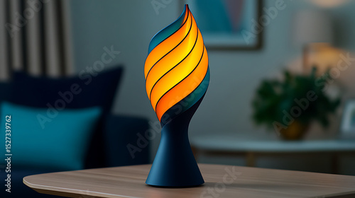 Unique Decorative Lamp With a Swirling Design Enhances Indoor Ambiance in Modern Living Space