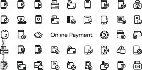 Online Payment Methods: Icons of Mobile Transactions, Credit Cards, and Digital Wallets