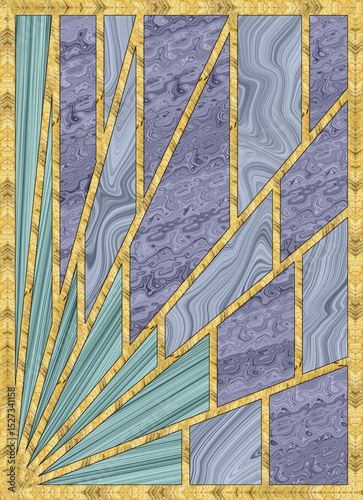 Leaded pane. Modern mosaic, inlay. Stained glass window for interior design. Art deco background. Geometric pattern. Marble texture. Print for T-shirts, linens, textile.