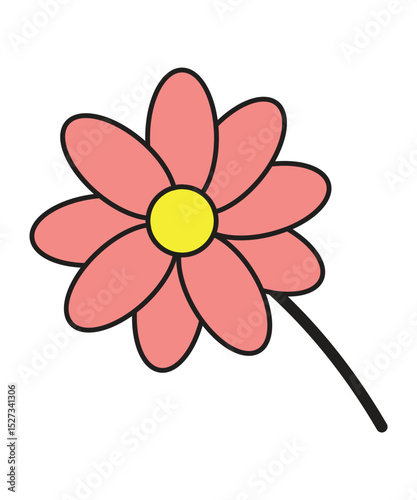 Cartoon Flower Vector with Pink Petals