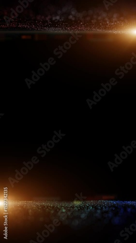 Artistic colorful dotted waves with lens flare vertical loop copy space background.