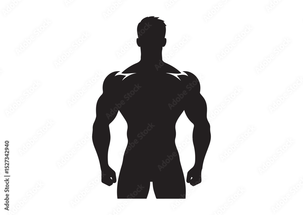 Fototapeta premium A man with a muscular build is standing Silhouette Vector
