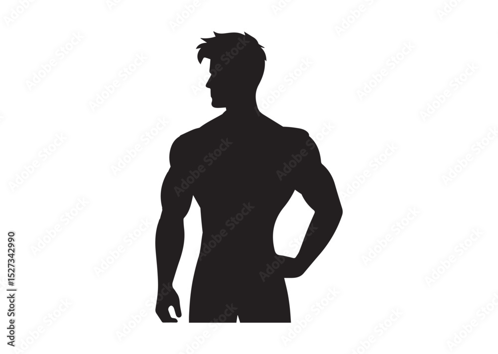 Fototapeta premium A man with a muscular build is standing Silhouette Vector