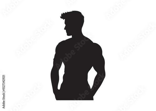 A man with a muscular build is standing Silhouette Vector