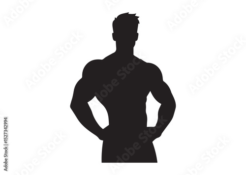 A man with a muscular build is standing Silhouette Vector