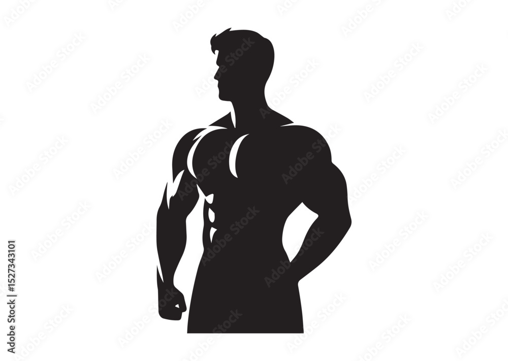 Fototapeta premium A man with a muscular build is standing Silhouette Vector