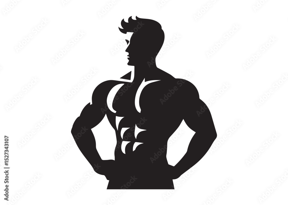 Fototapeta premium A man with a muscular build is standing Silhouette Vector
