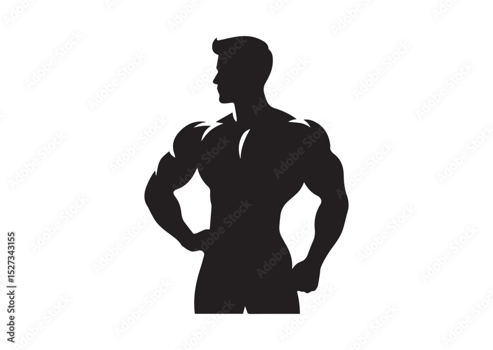 Fototapeta premium A man with a muscular build is standing Silhouette Vector