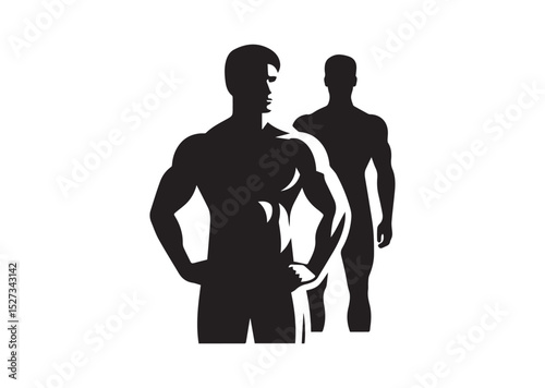A man with a muscular build is standing Silhouette Vector