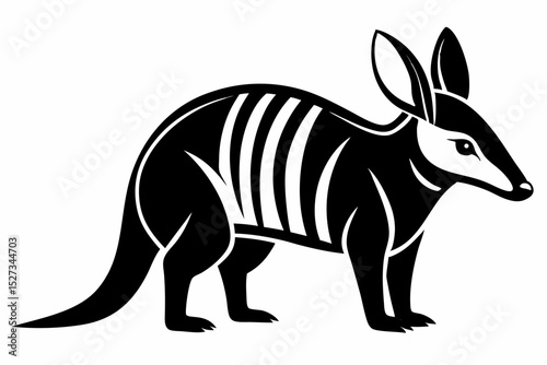 Black and white illustration of a nine banded armadillo